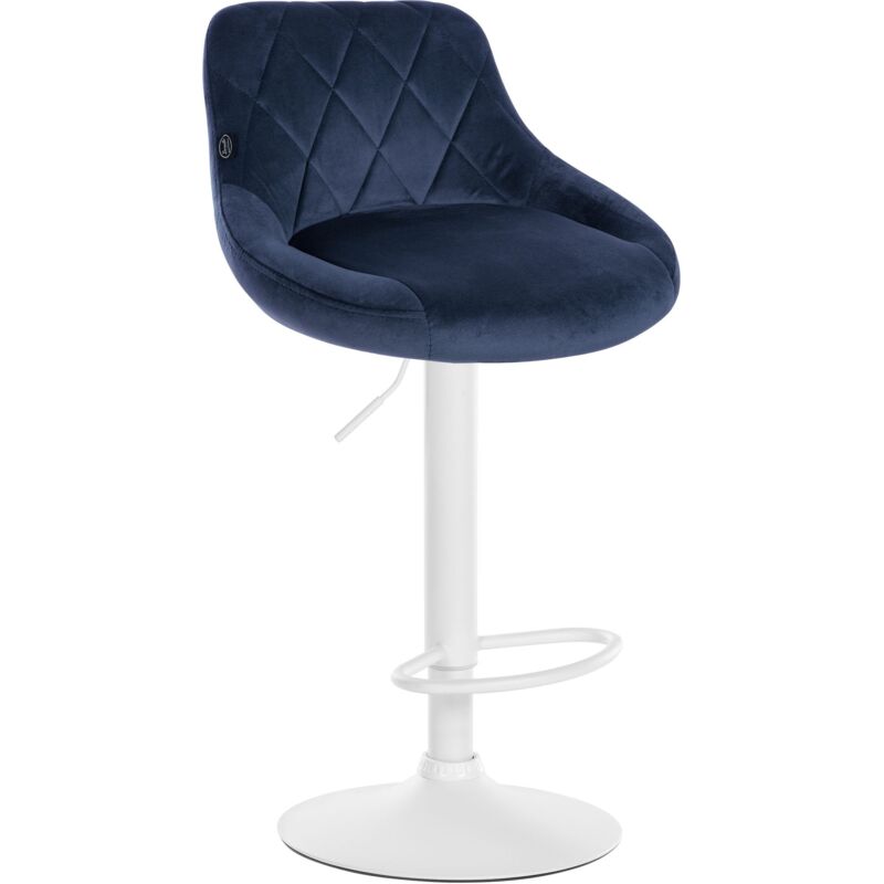 foto del prodotto sgabello da bar in velluto blu cuciture decorative girevole con supporto in metallo bianco tdb10658