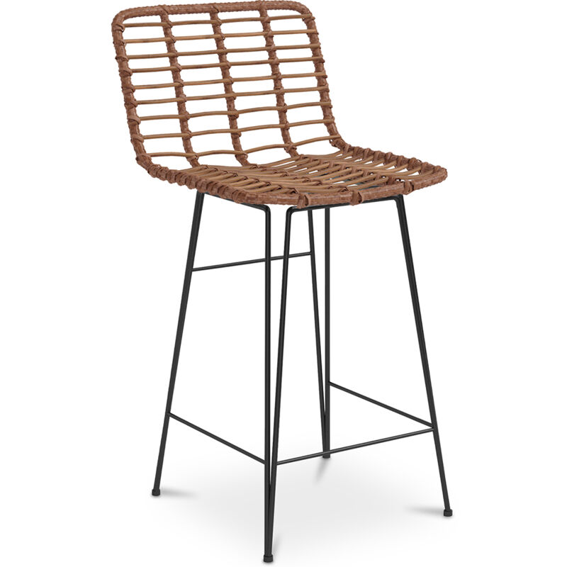 foto del prodotto sgabello da bar in vimini boho bali design 65cm catori legno naturale