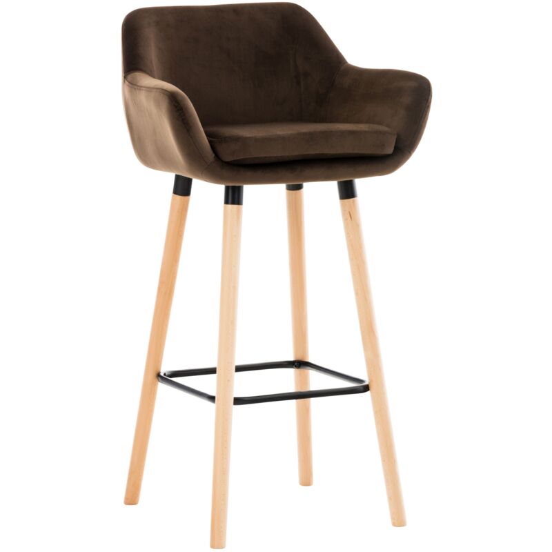 foto del prodotto sgabello da bar lounge x1 design scandinavo marrone seduta in velluto gambe in legno poggiapiedi in metallo 100004910