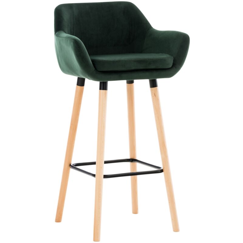 foto del prodotto sgabello da bar lounge x1 design scandinavo seduta in velluto verde gambe in legno poggiapiedi in metallo 100004911