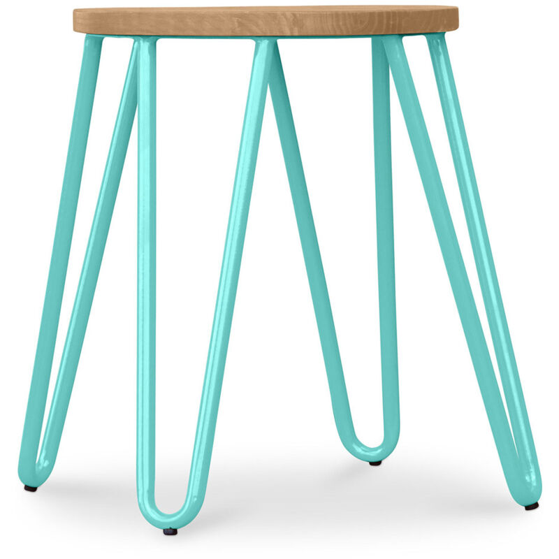 foto del prodotto sgabello da bar rotondo design industriale legno e acciaio 44 cm hairpin pastel green