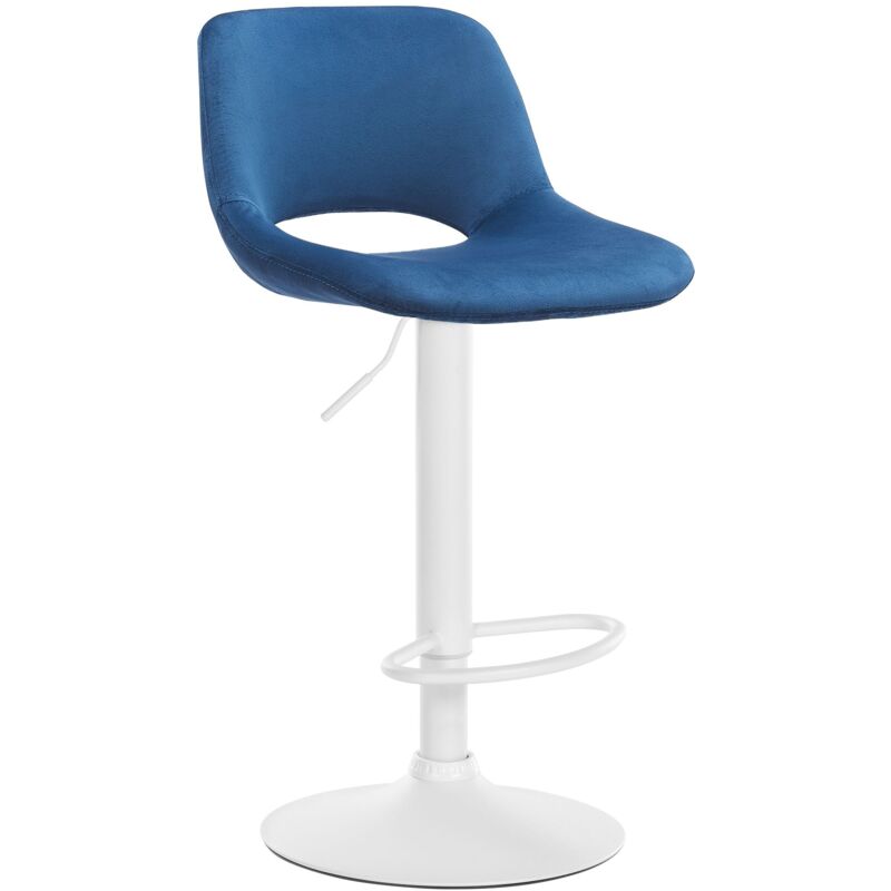 foto del prodotto sgabello da bar seggiolone x1 con poggiapiedi in velluto blu, base in metallo bianco 100004605