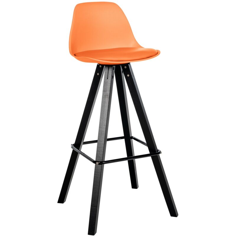 foto del prodotto sgabello da bar seggiolone x1 poggiapiedi stile scandinavo in plastica arancione e pvc struttura quadrata in legno nero 100004629