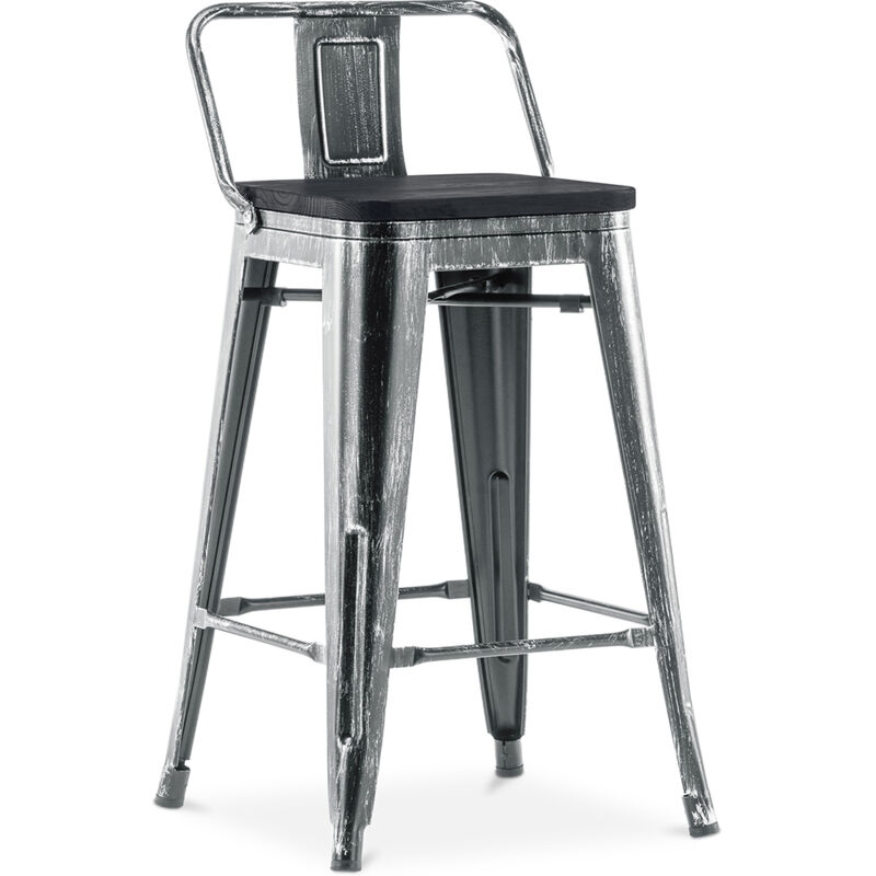 foto del prodotto sgabello da bar stylix con schienale basso 61 cm metallo e legno scuro industriel