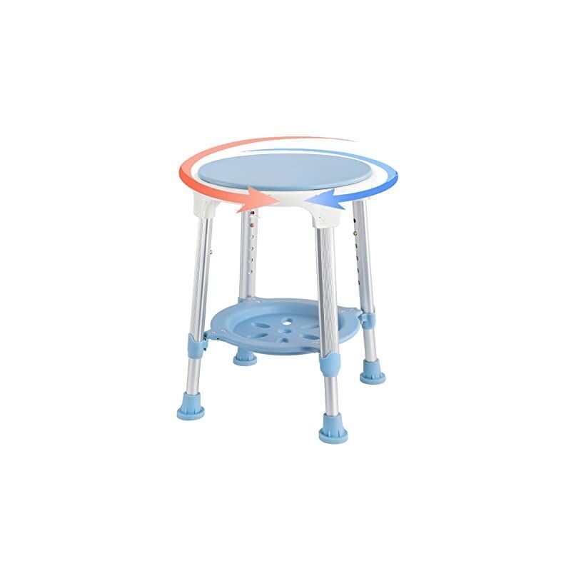 foto del prodotto sgabello da doccia girevole a 360 42 54 cm sedia da doccia per anziani, regolabile in altezza, sgabello da bagno, antiscivolo con ripiani, sgabello