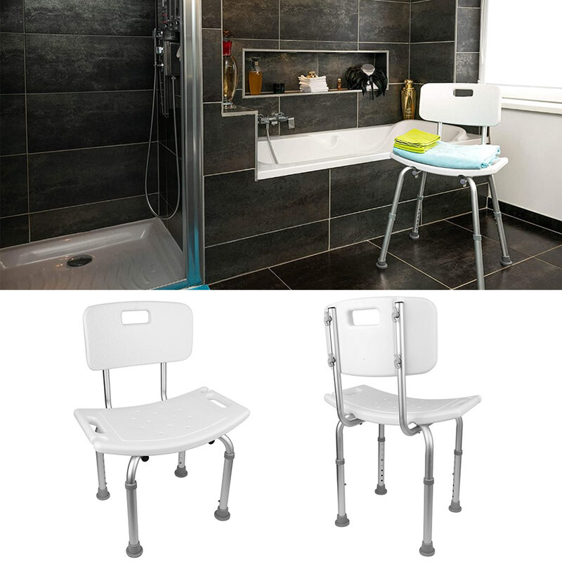 foto del prodotto sgabello da doccia haloyo regolabile in altezza, antiscivolo,on schienale,51x26x71 83.5 cm,bianco