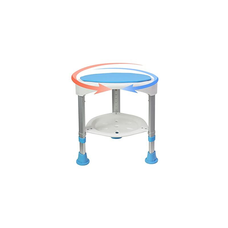 foto del prodotto sgabello da doccia regolabile 45 57 cm, girevole a 360 , antiscivolo, con vano portaoggetti, alluminio e plastica, per anziani e donne incinte tipo