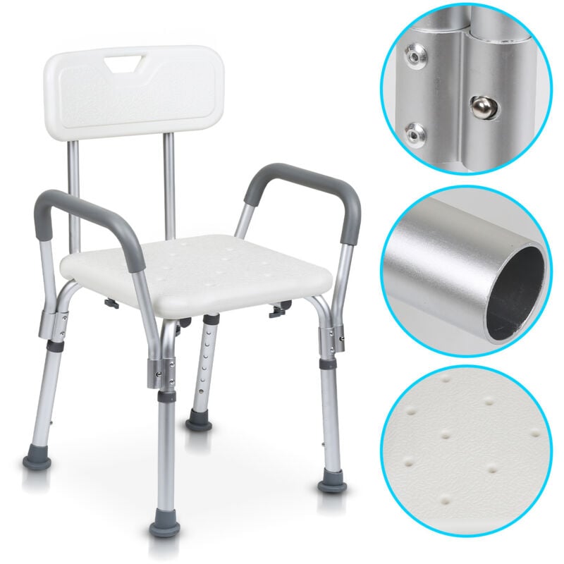 foto del prodotto sgabello da doccia sedia da doccia sgabello da bagno antiscivolo fino a 136 kg con braccioli con schienale in alluminio 6 regolabile randaco