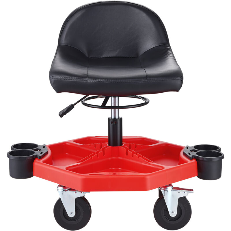 foto del prodotto sgabello da garage girevole, altezza regolabile, cuscino comfort 17 x 15 pollici, sgabello da officina rotondo con vassoio portaoggetti, ruote da 5 