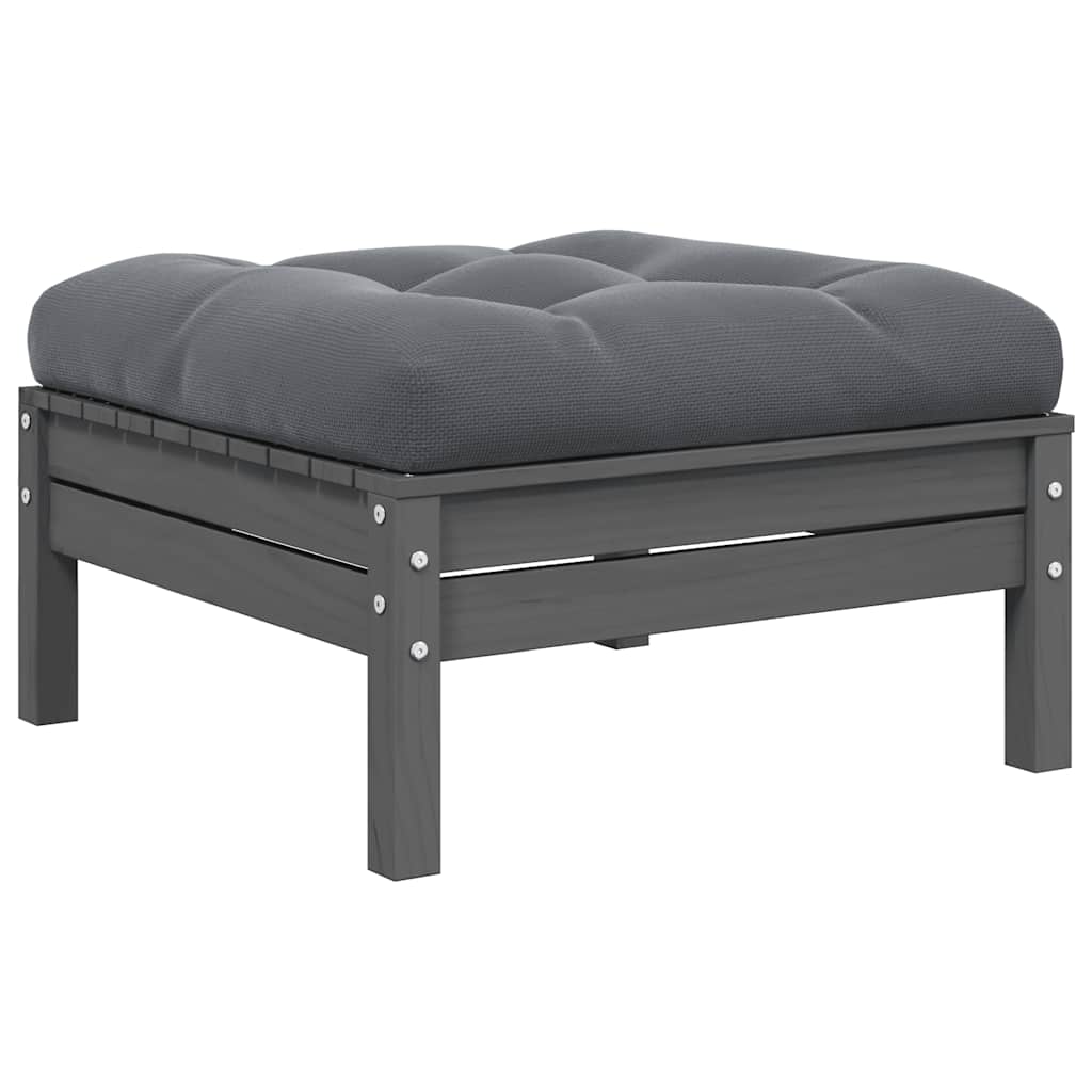 foto del prodotto sgabello da giardino antracite con cuscino grigio legno di pino cod mxl 73491
