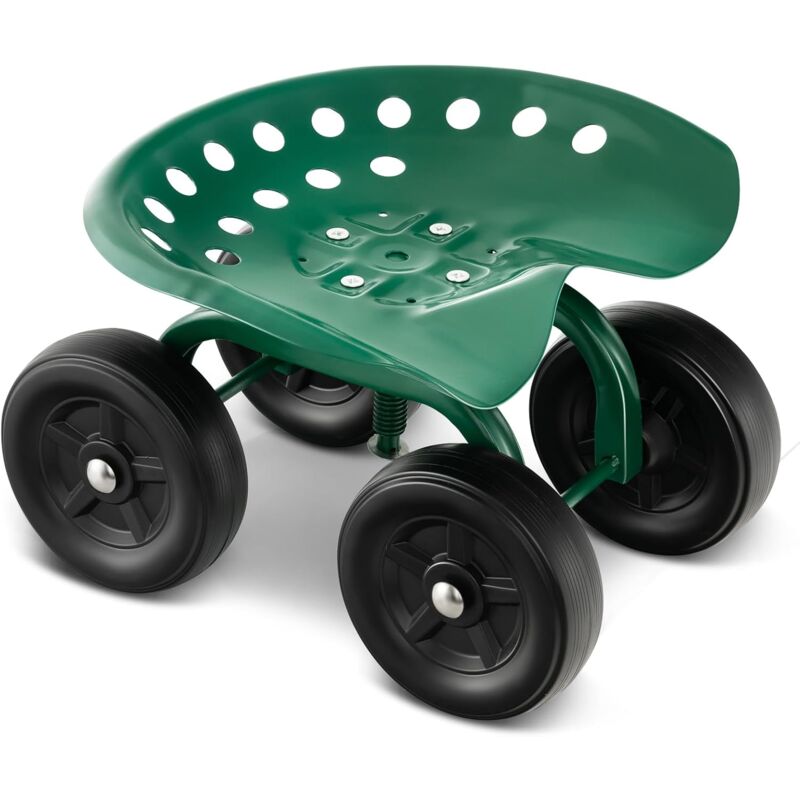 foto del prodotto sgabello da giardino con ruote, regolabile in altezza, sedia da giardino in metallo, portata 150 kg, per giardino, prato e cortile relax4life