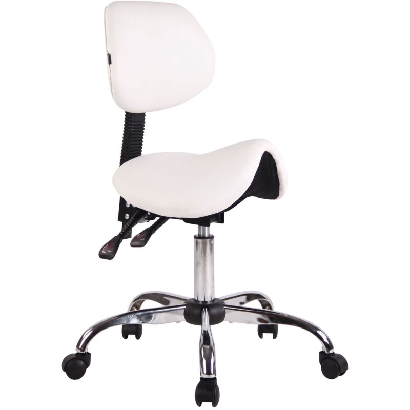 foto del prodotto sgabello da lavoro con seduta a forma di sella per cavallo regolabile e girevole pvc bianco tabo10073 2