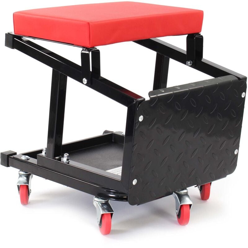 foto del prodotto sgabello da officina con ruote e scaletta, carrello e scaltte 2in1, portata 160 kg, sgabello da meccanico con portaoggetti e scalino wiltec