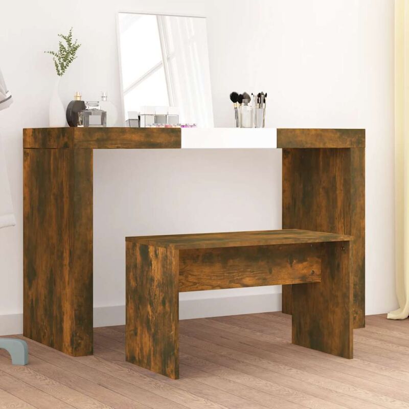 foto del prodotto sgabello da toeletta rovere fumo 70x35x45 cm legno multistrato - vidaxl