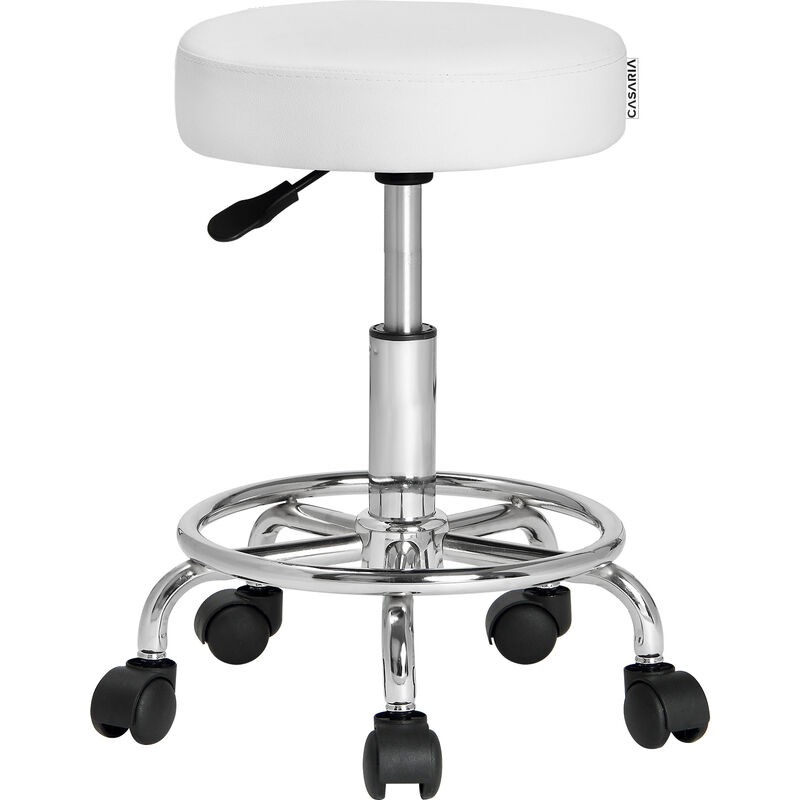 foto del prodotto sgabello da ufficio seduta girevole a 360° morbida 10 cm altezza regolabile 51-65 cm sedia home-office sedia per centro estetico fisioterapista studio medico bianco - casaria