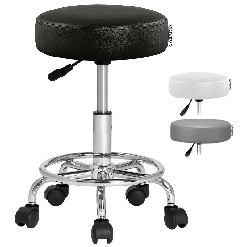 foto del prodotto sgabello da ufficio seduta girevole a 360° morbida 10 cm altezza regolabile 51-65 cm sedia home-office sedia per centro estetico fisioterapista studio medico nero - casaria