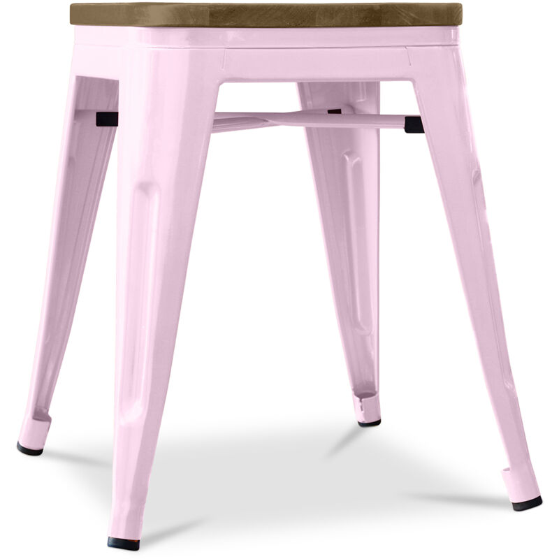 foto del prodotto sgabello di design industriale legno e acciaio 45cm stylix pastel pink