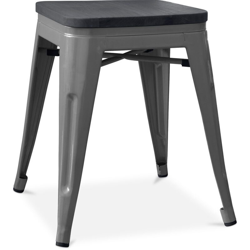 foto del prodotto sgabello di design industriale legno e acciaio 46cm stylix grigio scuro