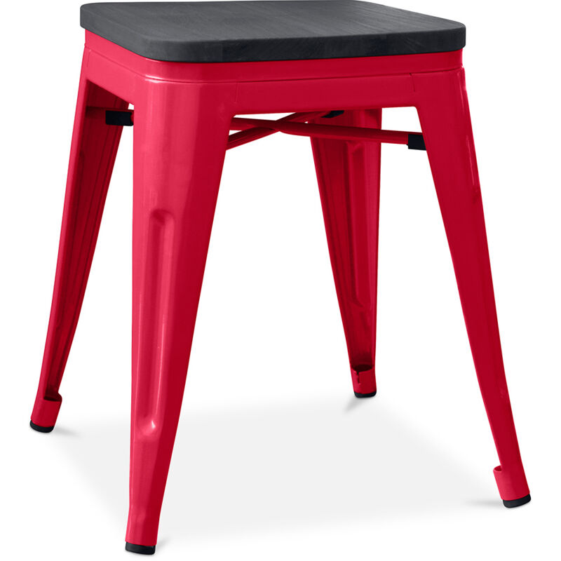 foto del prodotto sgabello di design industriale legno e acciaio 46cm stylix rosso