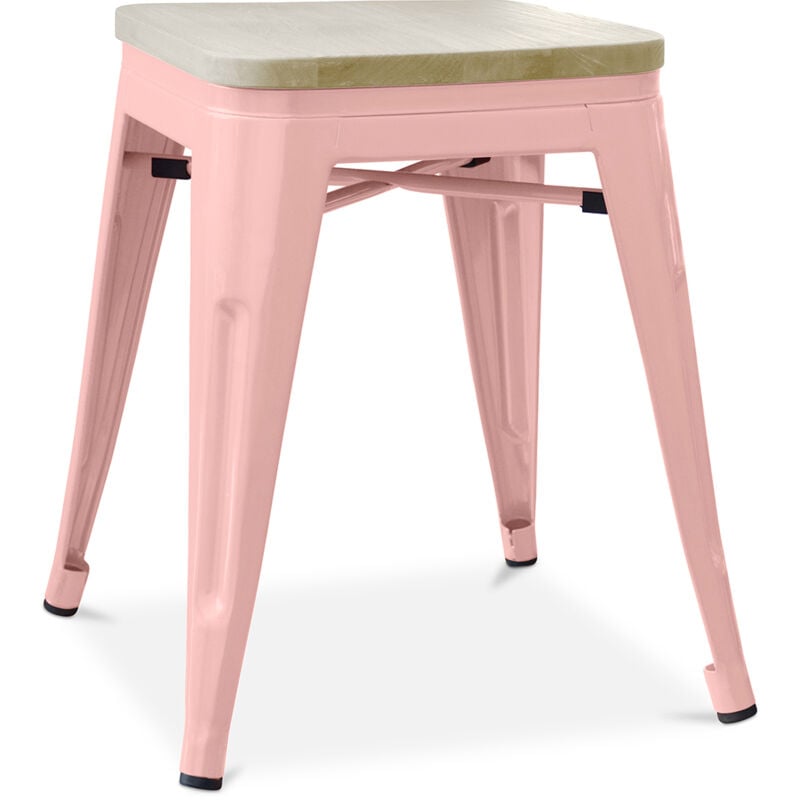 foto del prodotto sgabello di design industriale legno e metallo 45cm stylix pastel orange