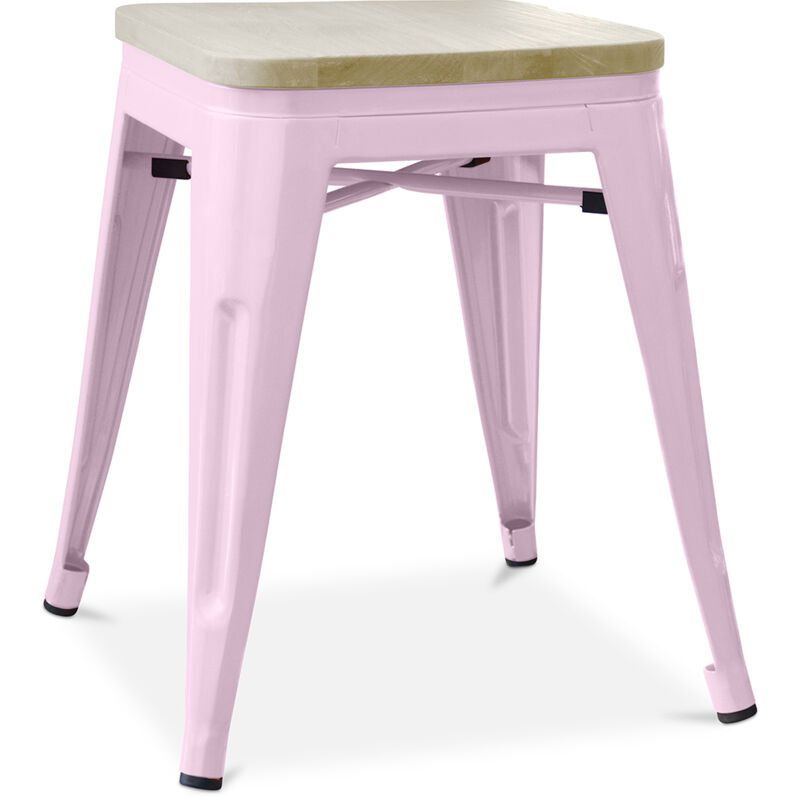 foto del prodotto sgabello di design industriale legno e metallo 45cm stylix pastel pink