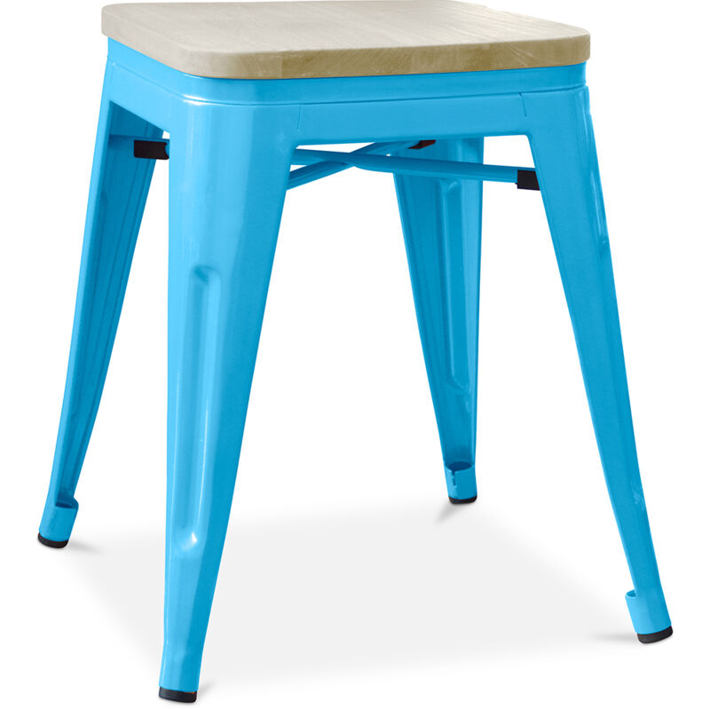 foto del prodotto sgabello di design industriale legno e metallo 45cm stylix turchese