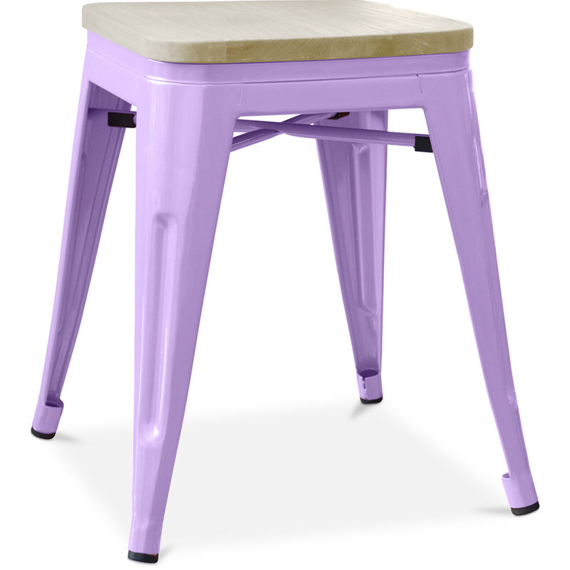 foto del prodotto sgabello di design industriale legno e metallo 45cm stylix viola pastello