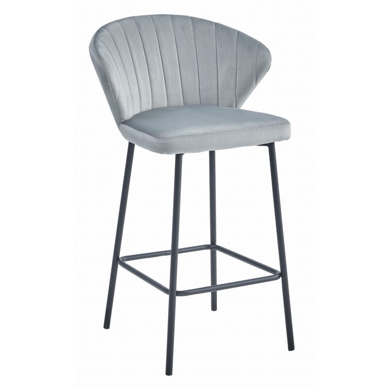 foto del prodotto sgabello gatta velluto grigio argento gambe nere x 1