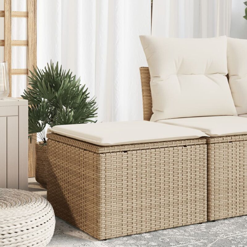 foto del prodotto sgabello giardino con cuscino beige 55x55x37 cm in polyrattan vidaxl
