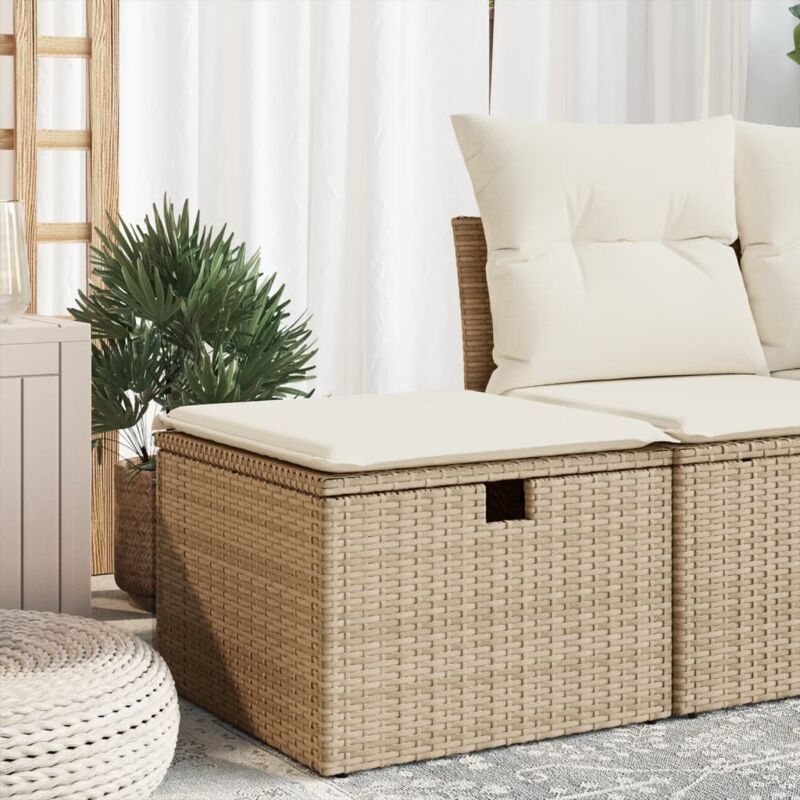 foto del prodotto sgabello giardino con cuscino beige 55x55x37 cm in polyrattan vidaxl