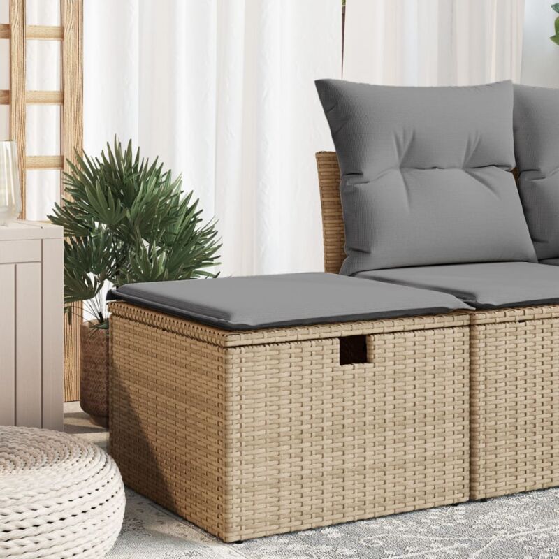 foto del prodotto sgabello giardino con cuscino beige 55x55x37 cm in polyrattan vidaxl
