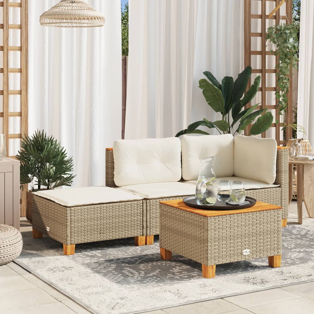 foto del prodotto sgabello giardino con cuscino beige 63,5x56x32 cm in polyrattan