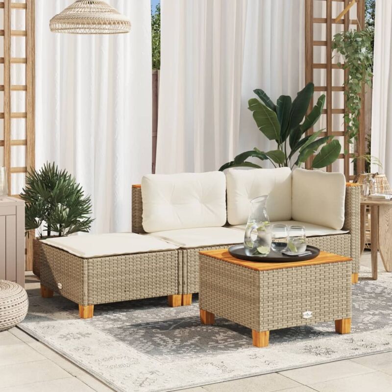 foto del prodotto sgabello giardino con cuscino beige 63,5x56x32 cm in polyrattan vidaxl