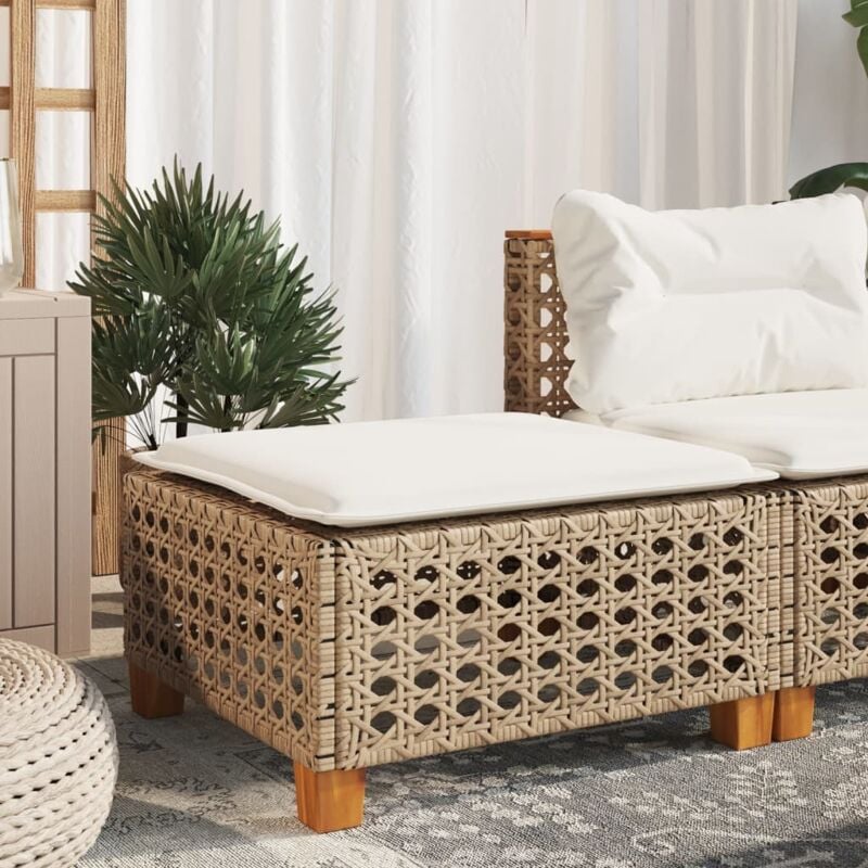 foto del prodotto sgabello giardino con cuscino beige 63,5x56x32 cm in polyrattan vidaxl