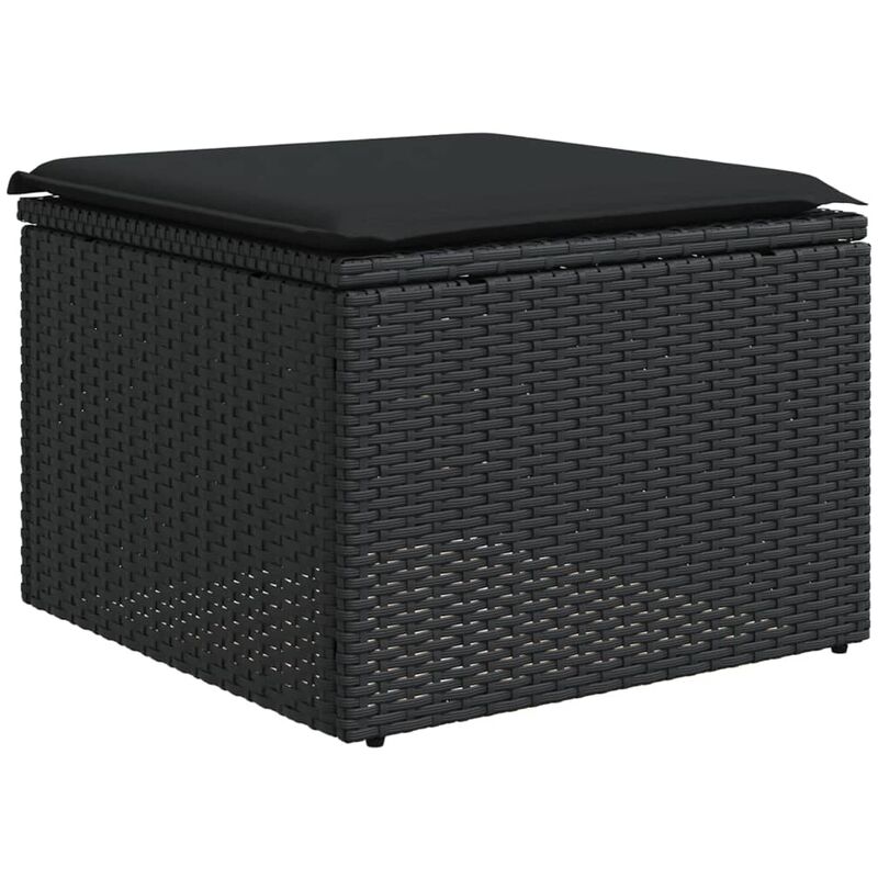 foto del prodotto sgabello giardino con cuscino nero 55x55x37 cm in polyrattan vidaxl