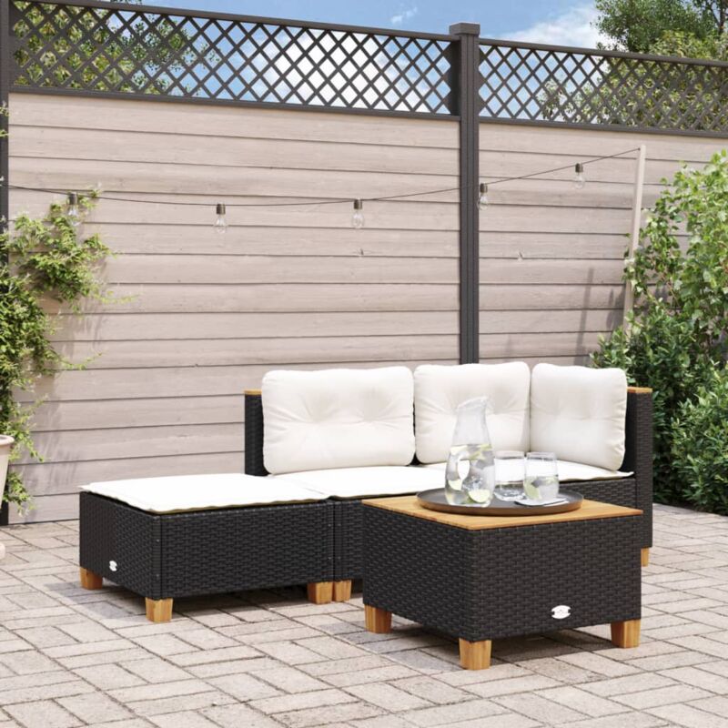 foto del prodotto sgabello giardino con cuscino nero 63,5x56x32 cm in polyrattan vidaxl