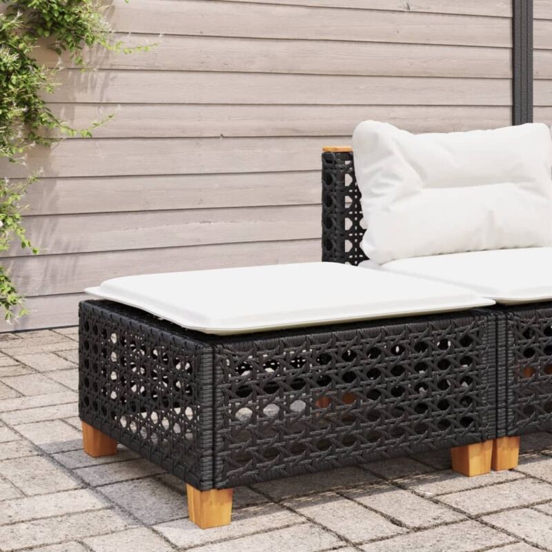 foto del prodotto sgabello giardino con cuscino nero 63,5x56x32 cm in polyrattan vidaxl