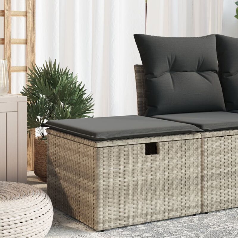 foto del prodotto sgabello giardino e cuscino grigio chiaro 55x55x37cm polyrattan vidaxl