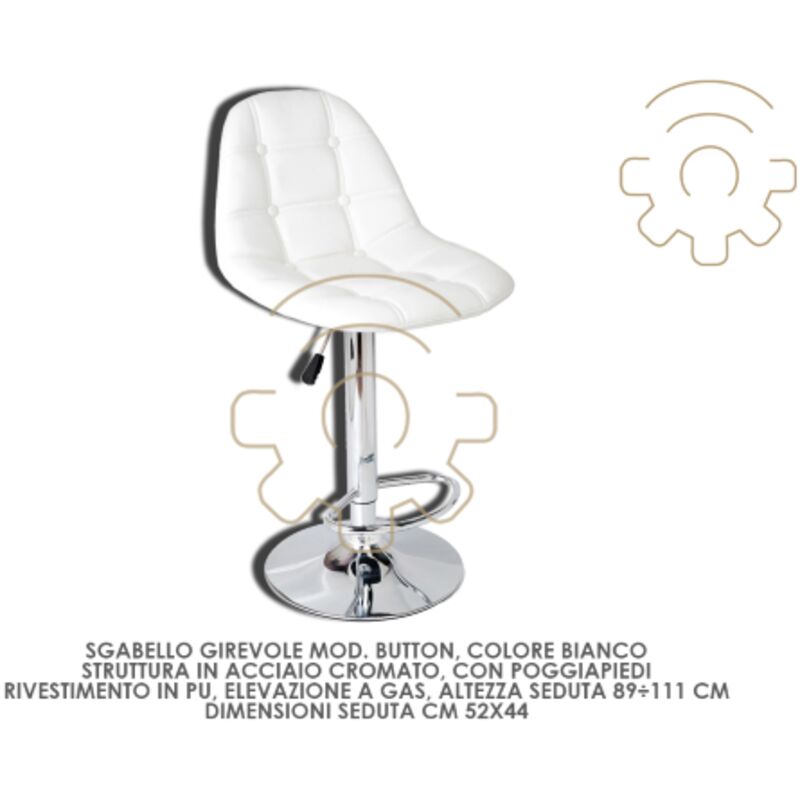 foto del prodotto sgabello girevole button bianco elevazione a gas 89 111 cm seduta 52 x 44 cm acciaio cromato