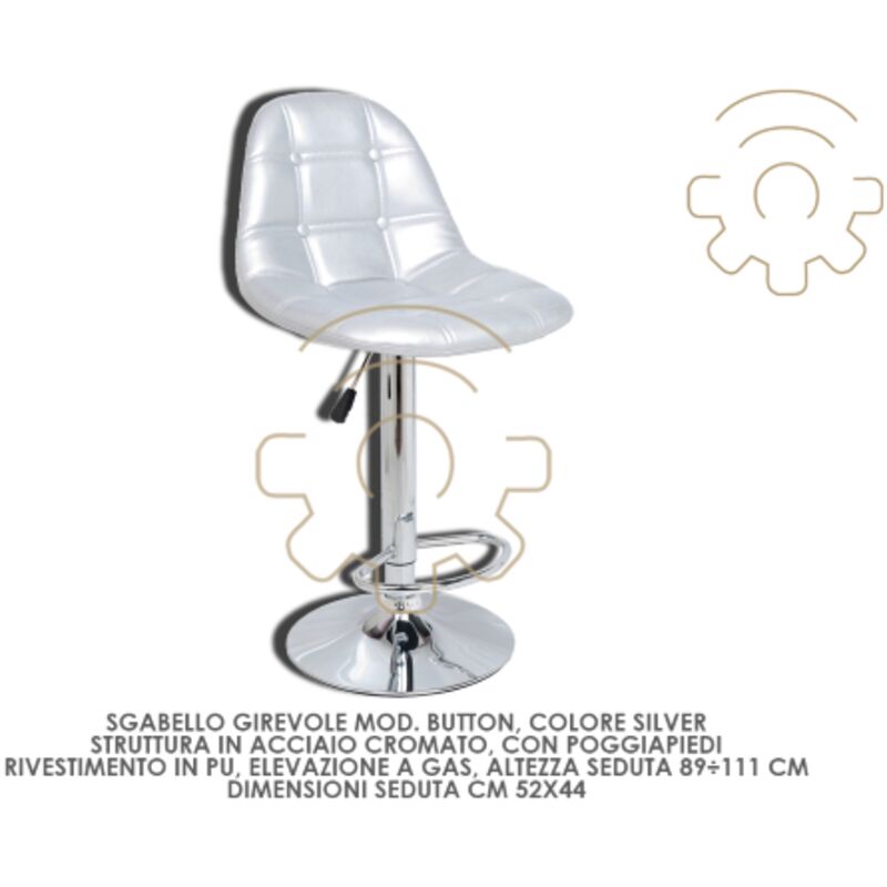 foto del prodotto sgabello girevole button silver elevazione a gas 89 111 cm seduta 52 x 44 cm acciaio cromato