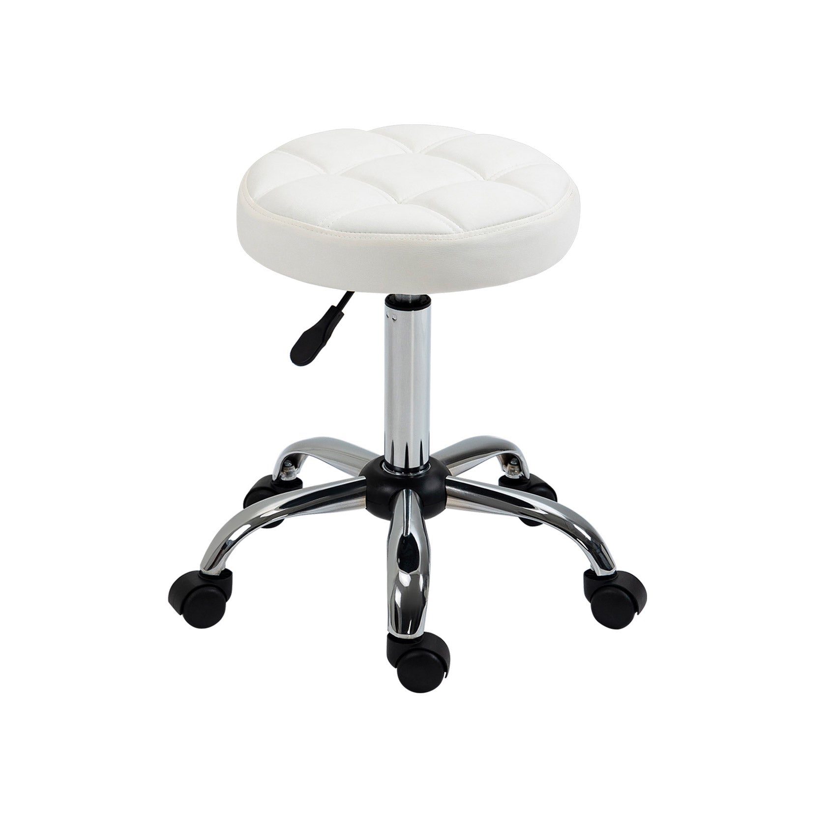 foto del prodotto sgabello girevole rotondo con ruote 35,5x51 67 cm altezza regolabile in similpelle bianco