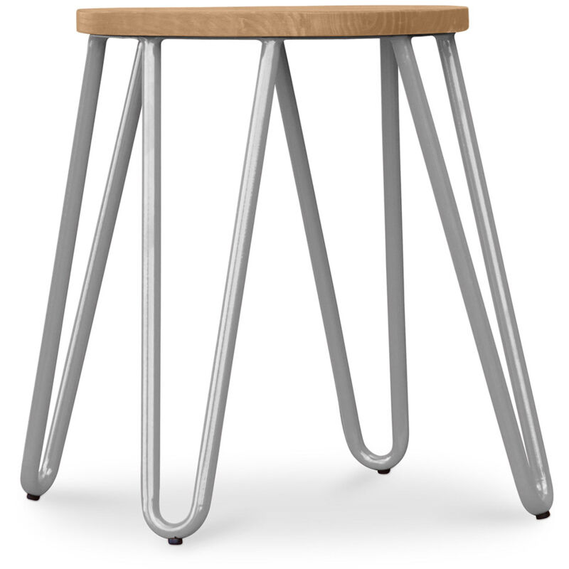 foto del prodotto sgabello hairpin 42cm legno chiaro e metallo grigio chiaro