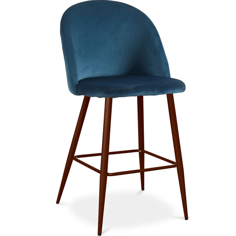 foto del prodotto sgabello imbottito in velluto design scandinavo 66cm evelyne blu scuro