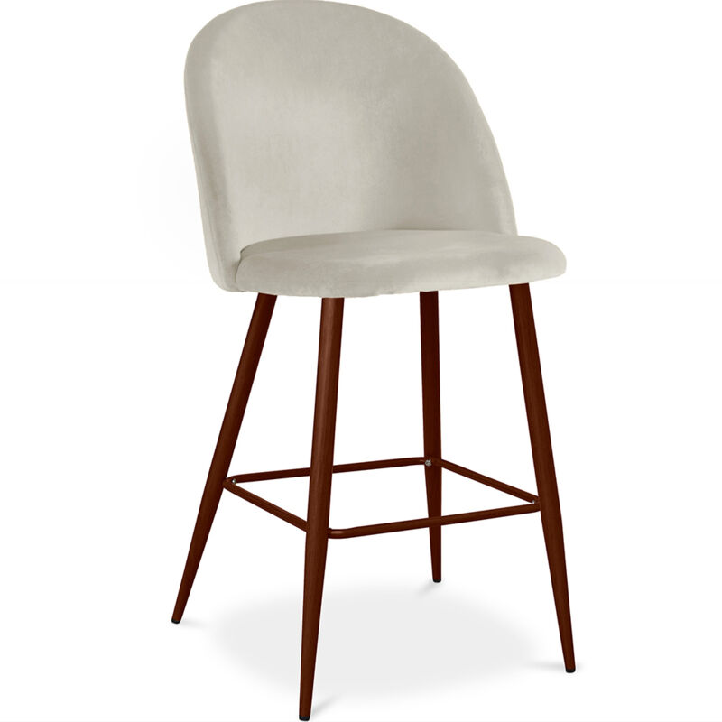 foto del prodotto sgabello imbottito in velluto design scandinavo 66cm evelyne grigio chiaro