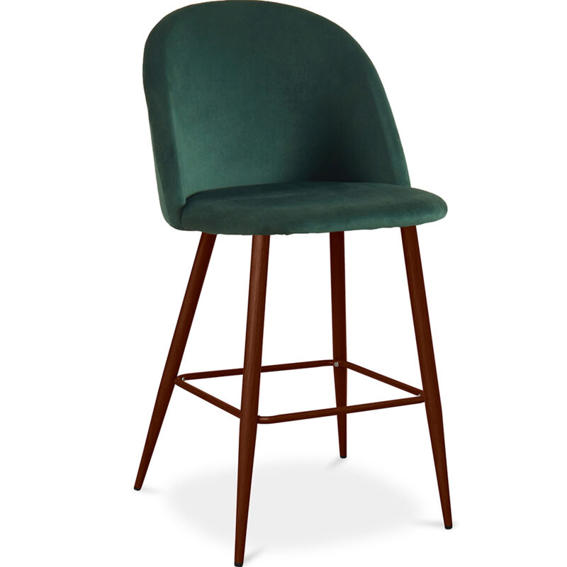 foto del prodotto sgabello imbottito in velluto design scandinavo 66cm evelyne verde scuro