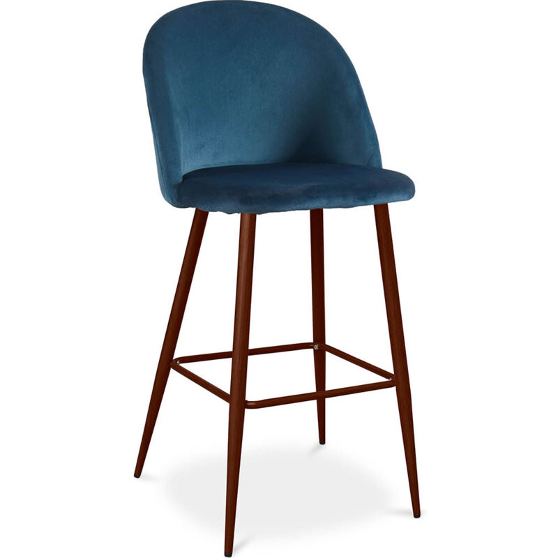 foto del prodotto sgabello imbottito in velluto design scandinavo evelyne blu scuro