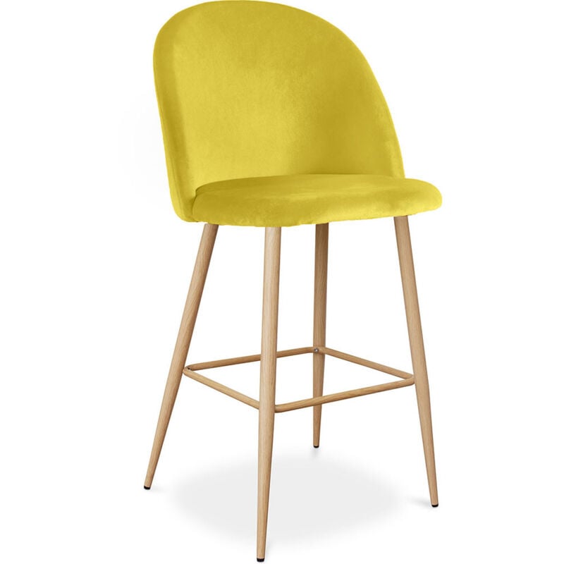foto del prodotto sgabello imbottito in velluto design scandinavo evelyne giallo