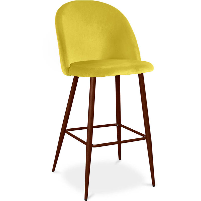 foto del prodotto sgabello imbottito in velluto design scandinavo evelyne giallo