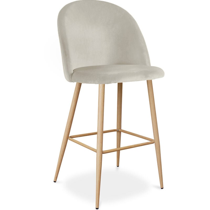 foto del prodotto sgabello imbottito in velluto design scandinavo evelyne grigio chiaro