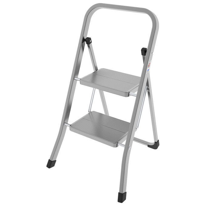 foto del prodotto sgabello in acciaio 2 gradini telaio rettangolare 30x20 mm gradino con superficie antiscivolo portata 150kg